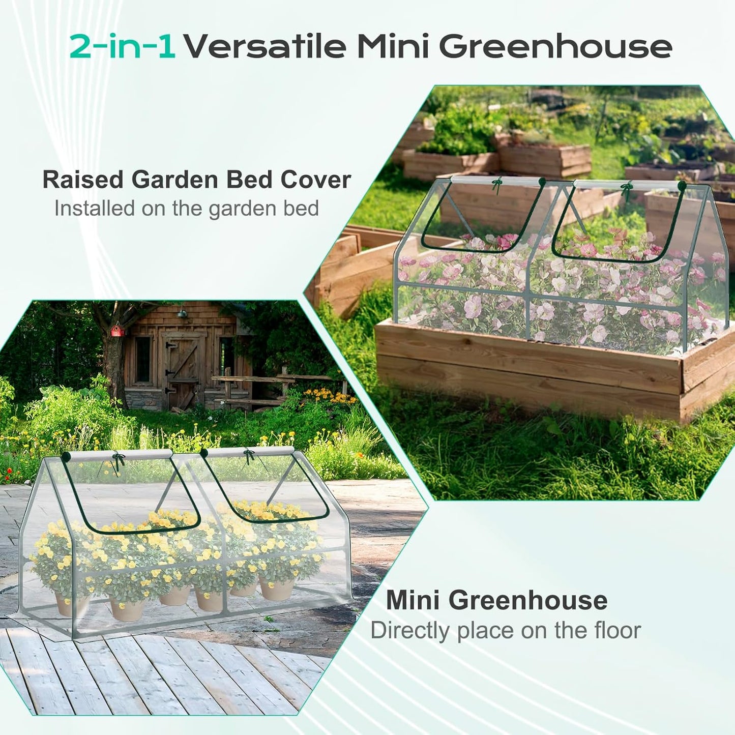 BPS 6x3x3 ft Mini Greenhouse with Transparent PVC Cover UV-Protected Roll-Up Zipper Windows, Ideal for Indoor or Outdoor Use on Raised Garden Beds