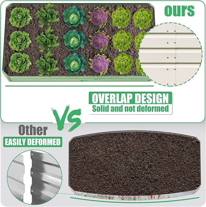 SnugNiture Galvanized Raised Garden Bed 6x3x2FT Outdoor Large Metal Planter Box Steel Kit for Planting Vegetables, Flowers, Beige White