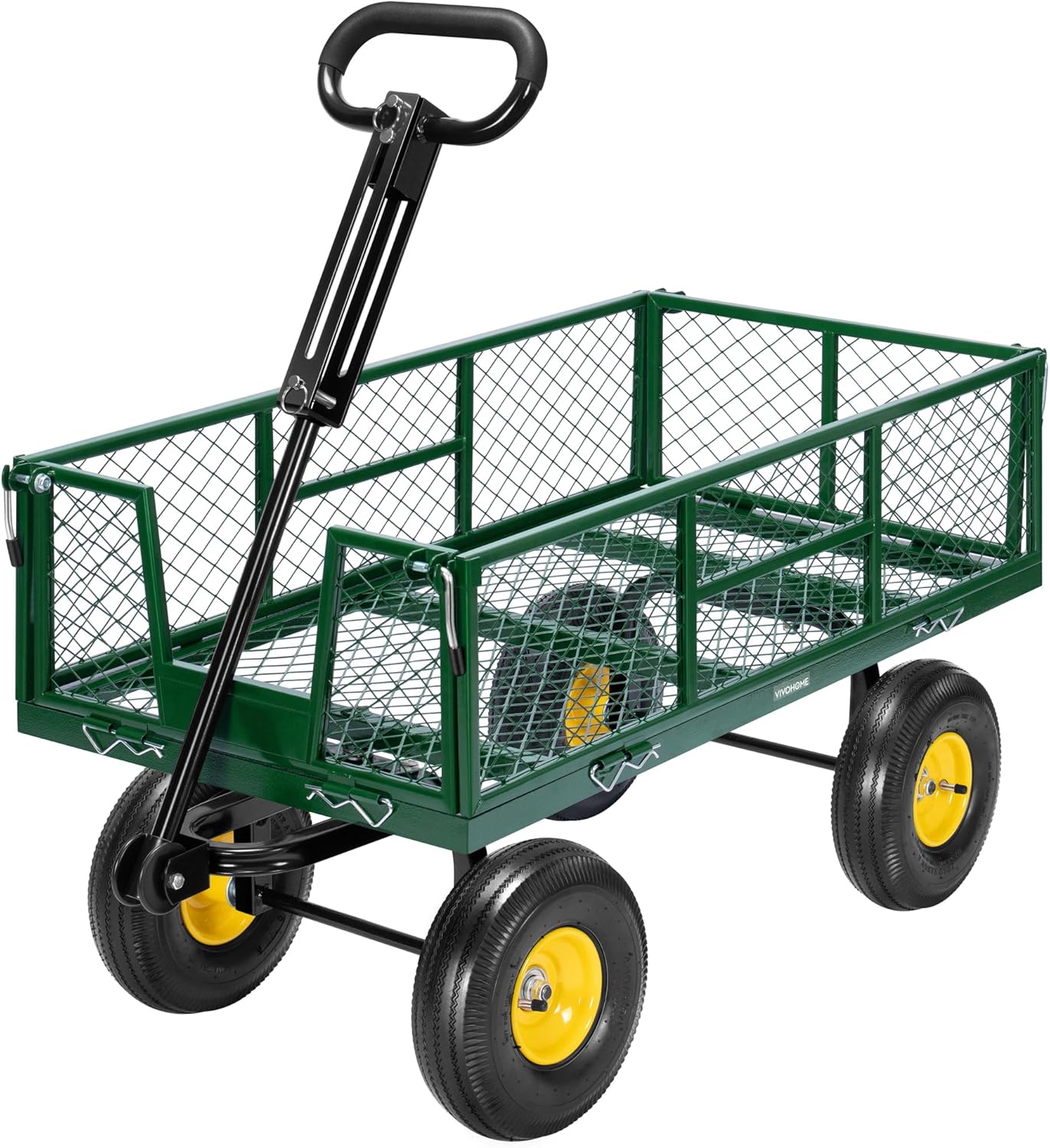 VIVOHOME Garden Cart Steel Heavy Duty 900 LBS Yard and Garden Wagon with 10 inch Tire and Handle Attach to ATV or Tractor Green