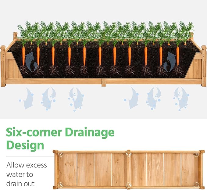 Yaheetech 90.5″ L×23.5″ W×16″ H Wooden Raised Garden Bed, Horticulture Wood Rectangular Garden Planter Outdoor, Raised Planter Box for Yard/Greenhouse/Vegetable/Flower/Herbs, Light Brown