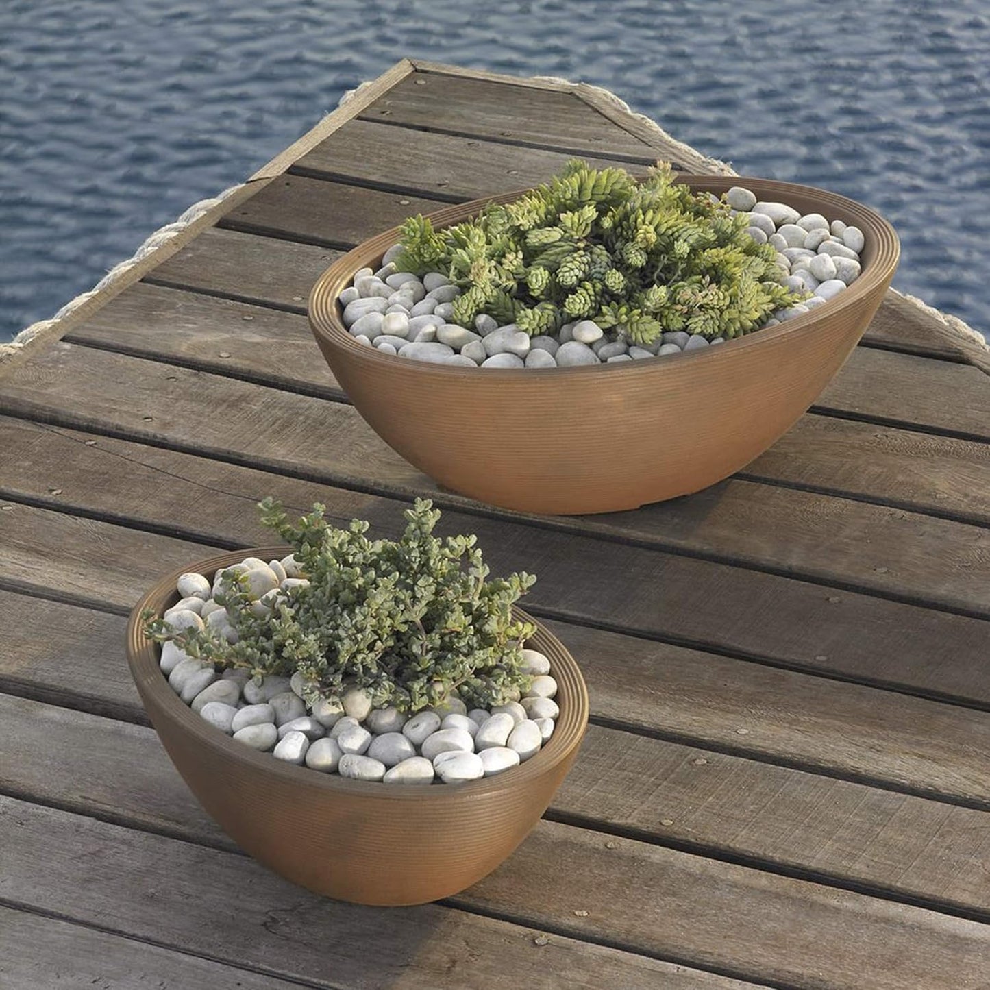 Crescent Garden Delano Oval Planter Bowl, Succulent Garden, Unique Indoor/Outdoor Double-Walled Plant Bowl with Plug- Oval Shape - 30" L x 21" W x 10" H (Mocha)