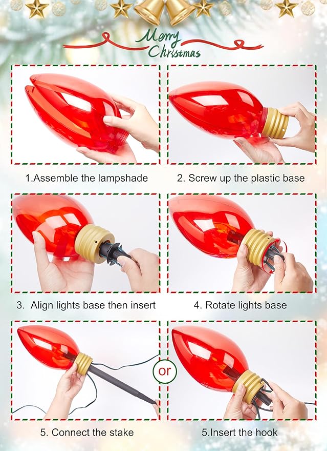 Minetom 2 Pack 11Feet 5 LED Super Jumbo Christmas String Lights or Pathway Marker Lights, Outdoor Xmas Decorations- Jumbo C9 Hanging Lights Waterproof Lawn Dec for Holiday Home Tree Roof Yard Garden