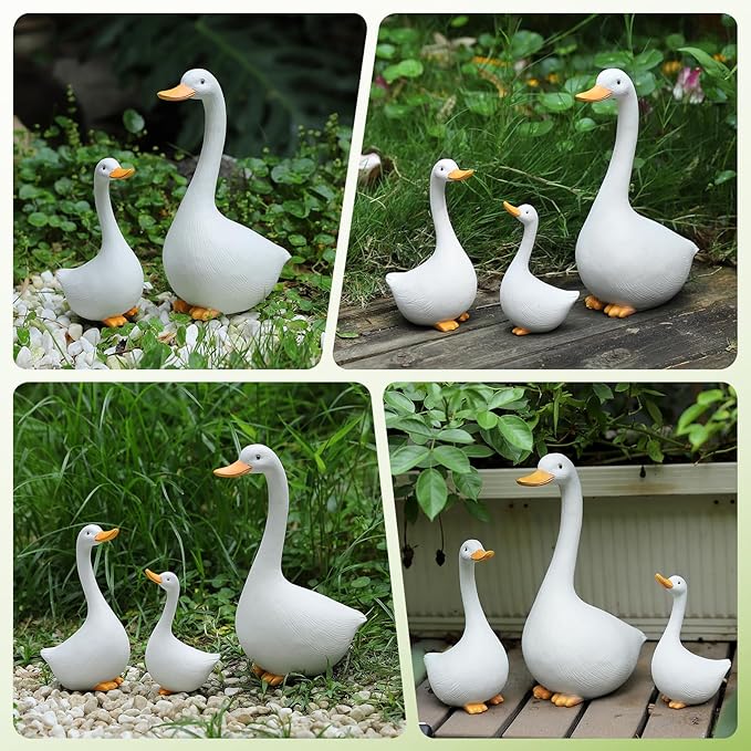 Resin Duck Figurines Set of 3 - Porch Goose Statue for Front Yard Decor, Outdoor Lawn Ornaments, Garden Ducks and Goose Decorations, Perfect Yard Goose Decor and Duck Decoy for Garden Animals Theme
