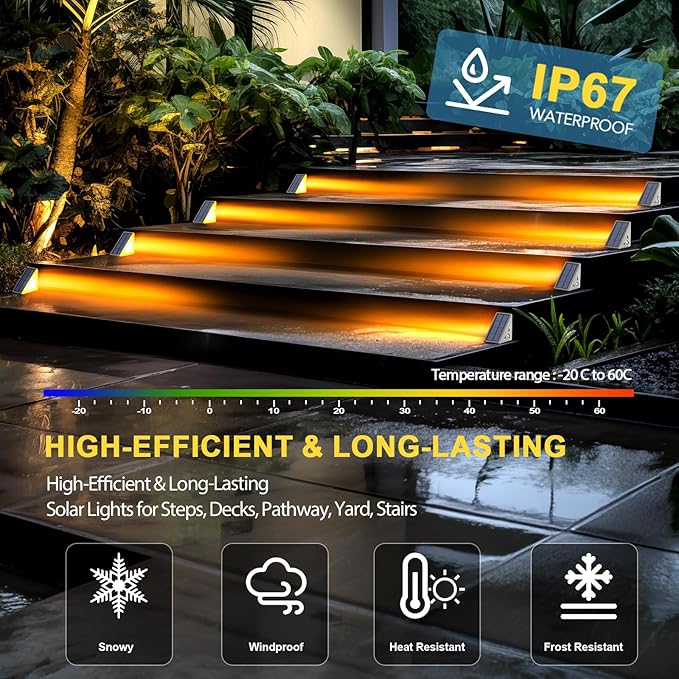 Solar Step Lights for Outside, Waterproof IP67, 12 Pack, Outdoor LED Step Lights, Decor for Stair, Deck, Front Step, Patio, Garden