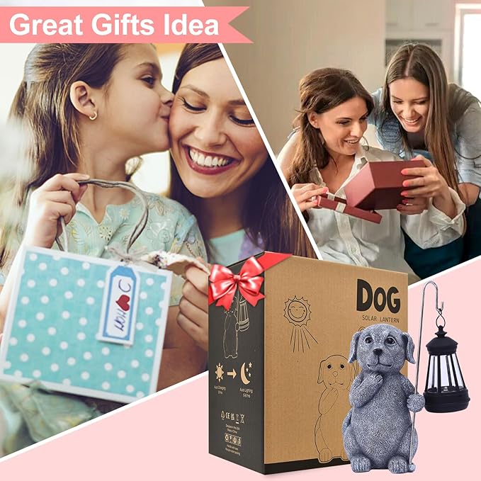 Garden Decor Solar Statues for Mom Grandma Birthdays for Women Sister Wife Lady - Front Patio Balcony Yard Art Lawn Ornaments Porch Outdoor Outside Decorations (Dog)