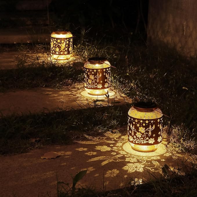 2 Pack Hummingbirds Solar Lanterns Outdoor Waterproof Garden Decor Birthday Gifts for Women Mom Grandma, Hanging Solar Lights Metal Lantern Decoration Outside for Yard, Patio, Backyard, Porch