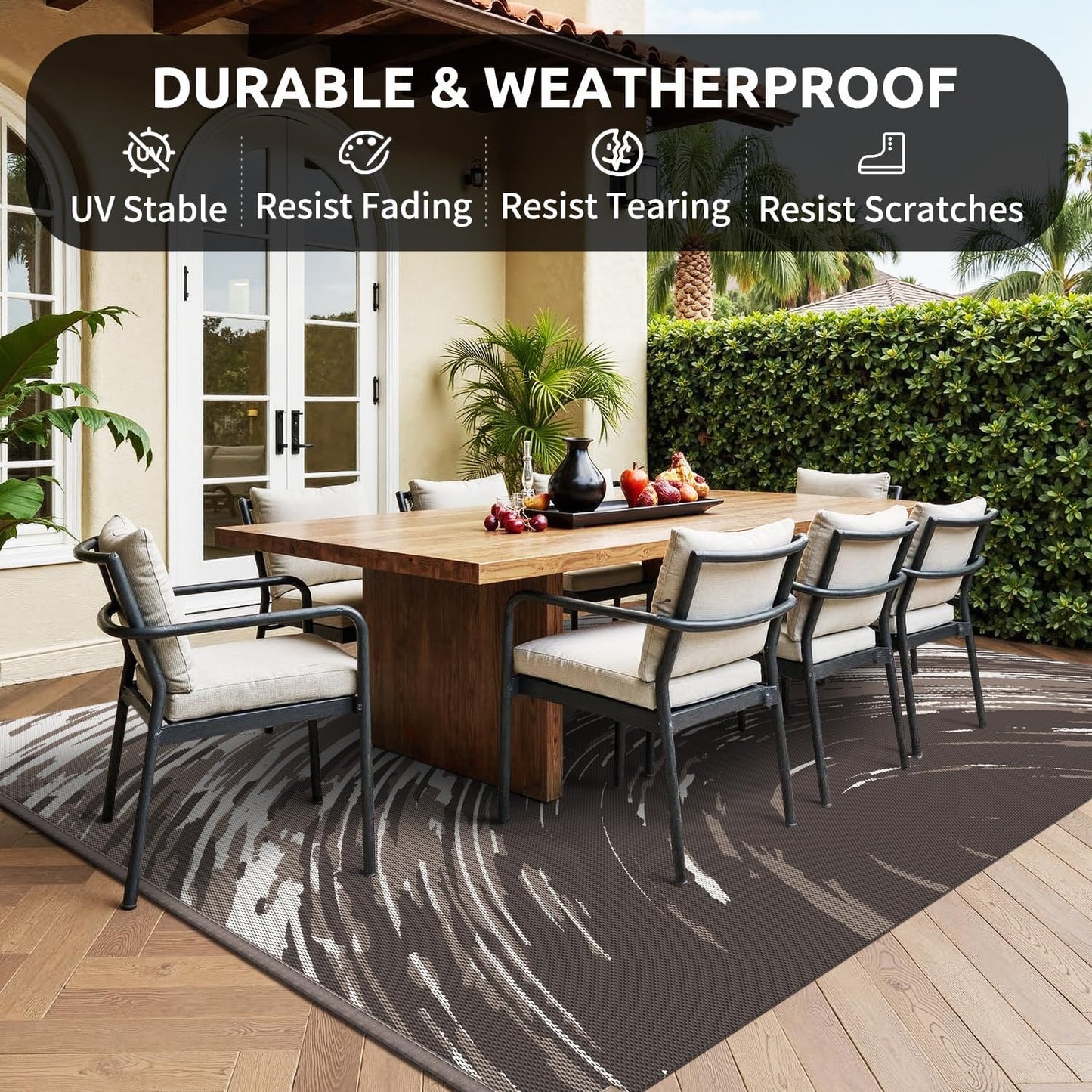 COCOER Modern Outdoor Rug 9x12 Reversible-Waterproof Outdoor Patio Rug-Quick Dry Outdoor Area Rugs Indoor Outdoor Rugs-Outside Rug Patio Decor for Porch Deck Balcony Backyard