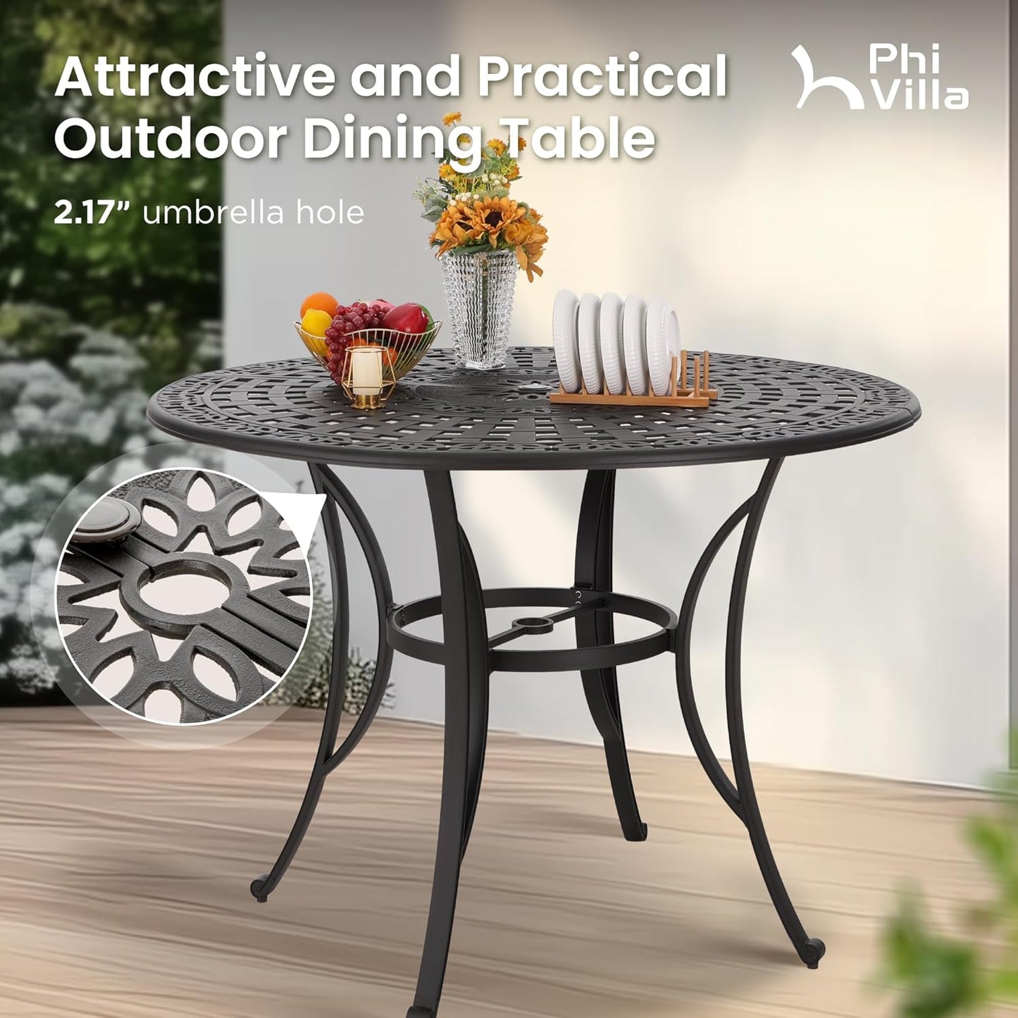 PHI VILLA 7 PCS High Bar Patio Dining Set, Cast Aluminum Outdoor Bar Set for 6 with 54" Round Bar Table and 6 Outdoor Swivel Bar Stool Chairs with Seat Cushion
