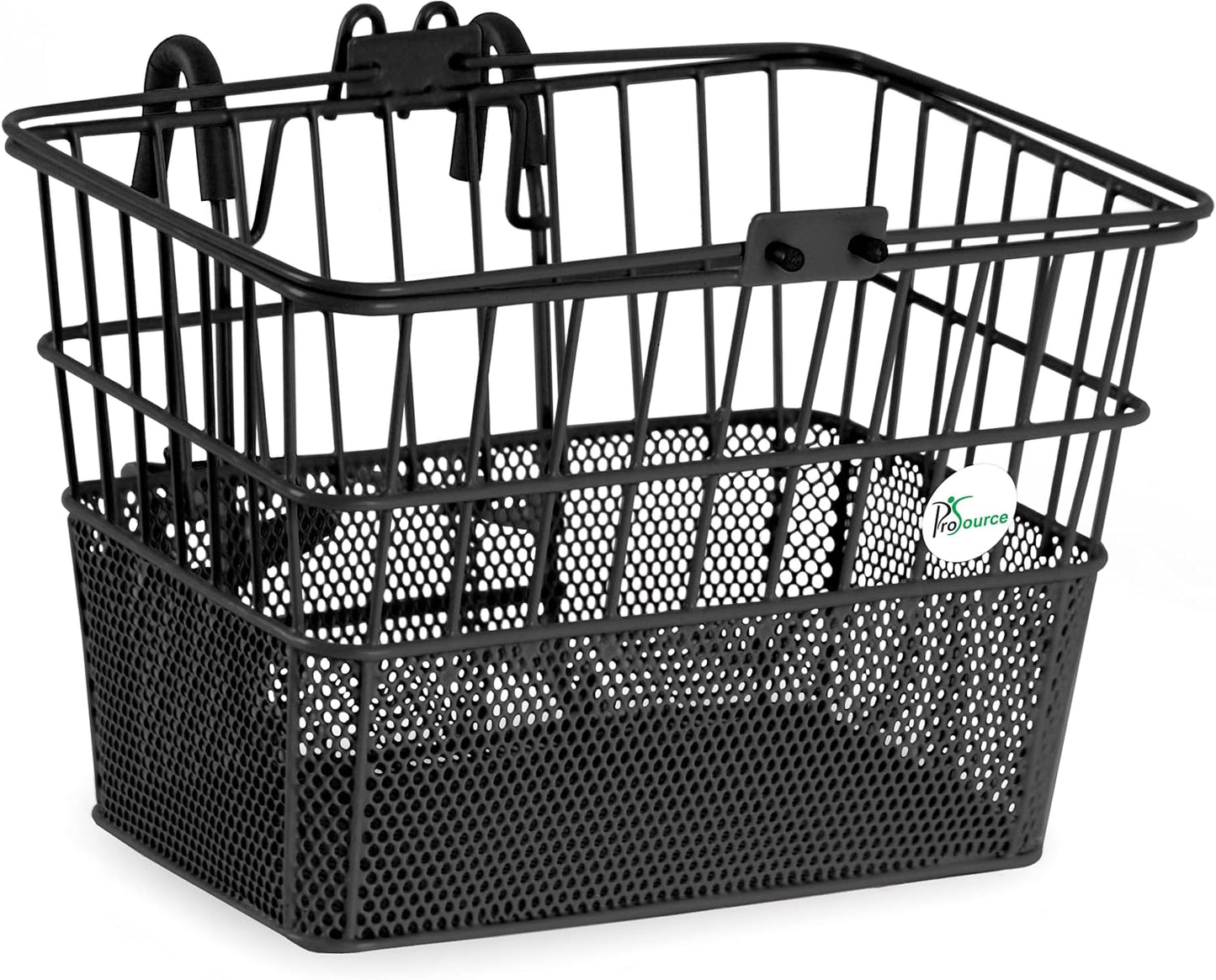 ProSource Wire Bike Basket Front for All Ages, Detachable Bicycle Front Basket with 15lbs Storage Capacity, Lightweight Steel Mesh Backing for Durable Daily Use, Black