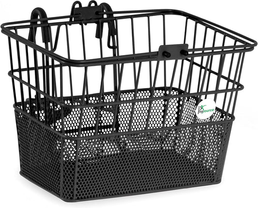 ProSource Wire Bike Basket Front for All Ages, Detachable Bicycle Front Basket with 15lbs Storage Capacity, Lightweight Steel Mesh Backing for Durable Daily Use, Black