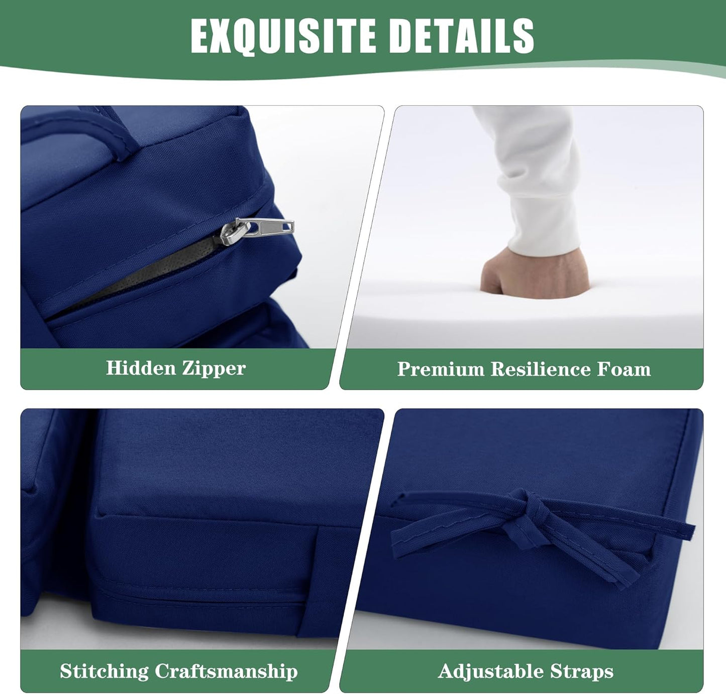 Chaise Lounge Cushions Outdoor - Waterproof and Fade Resistant Sun Lounger Replacement Cushions - Patio Lounger Pads with Removable Cover for Pool, Deck, Lawn, 72 x 21 x 3 Inch, Navy