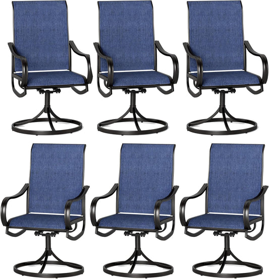 PHI VILLA Patio Swivel Dining Chairs Set of 6, All Weather Outdoor Chair with Textilene Mesh Fabric & Black Metal Frame for Outdoor Lawn Garden Poolside (Blue)