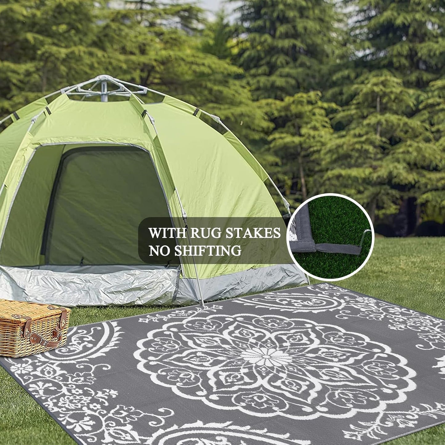 Pauwer Waterproof Outdoor Rug 6x9, Reversible Plastic Straw Patio Camping Rug, Indoor Outdoor RV Mat Carpet for Deck, Camper, Porch, Balcony, Backyard, Picnic, Boho Grey