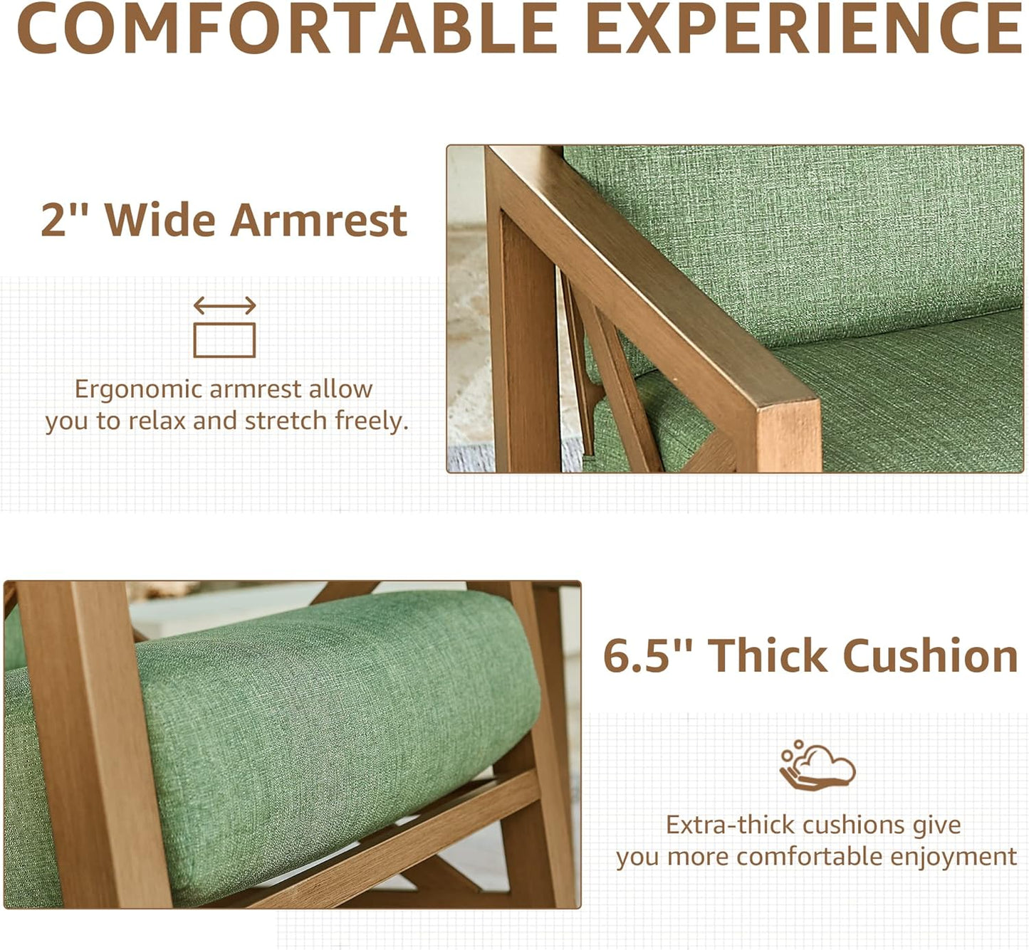 NATURAL EXPRESSIONS Rocking Bistro Set, 3 Piece Outdoor Patio Conversation Furniture Set with 2 Rockers and 1 Metal Coffee Table with Thick Cushions for Backyard,Porch,Poolside,300lbs