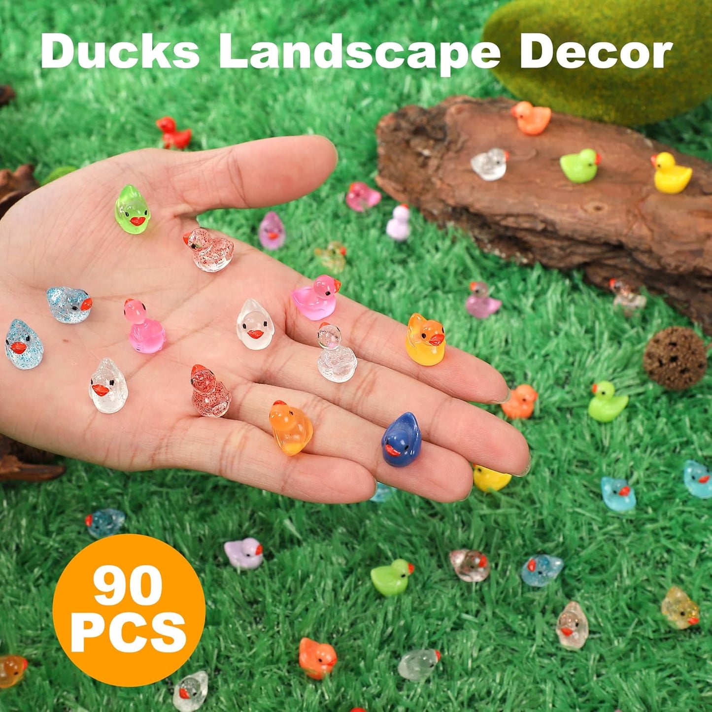 90 Pack Tiny Ducks Little Mini Resin Animals Figures Glitter Plastic Small Duck Glow in The Dark Miniature Garden Figurines Bulk for Micro Fairy Garden Hide Landscape Accessories Decor Aquarium