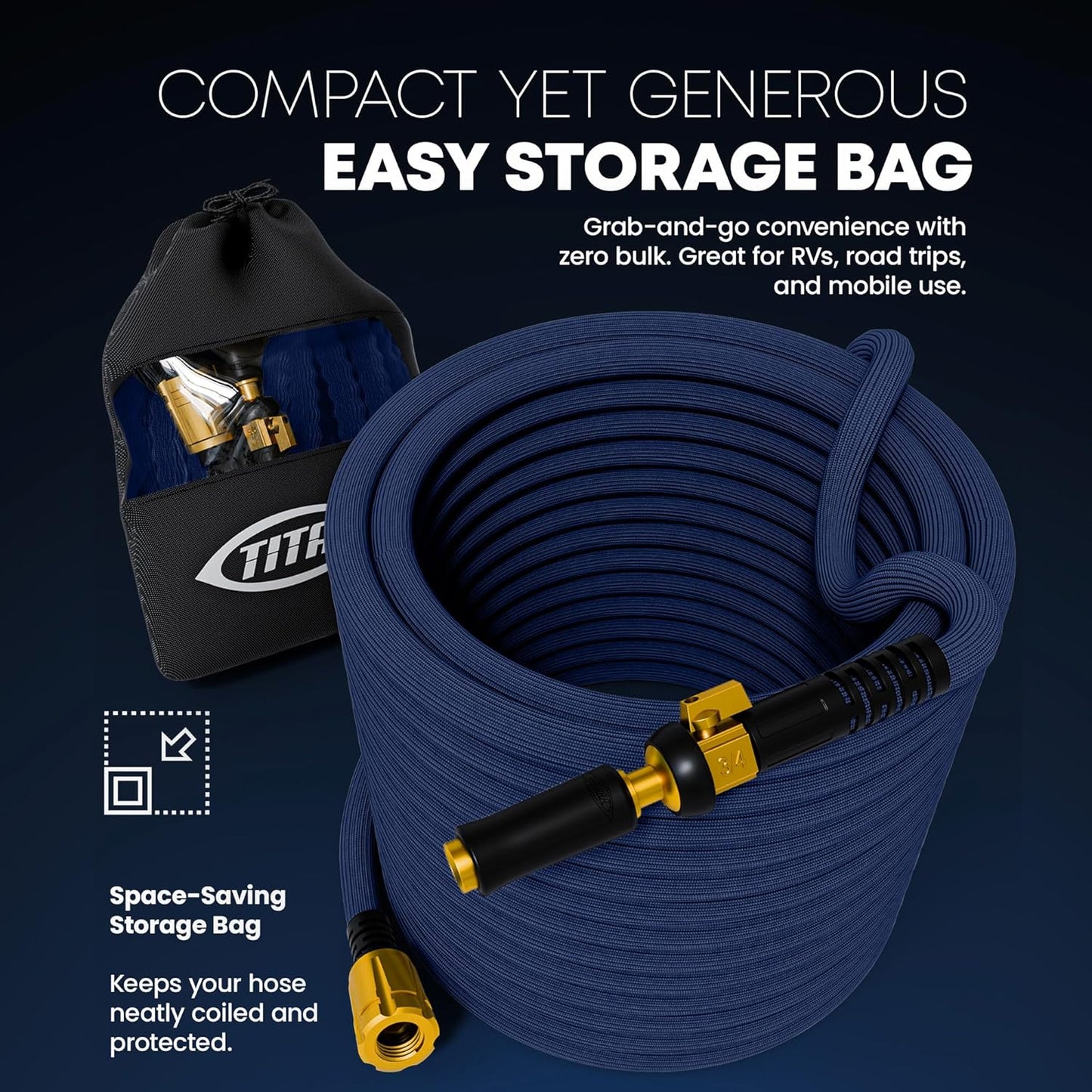 TITAN Flexible Garden Hose 30FT – Ultra Lightweight, Heavy Duty Water Hose with Brass Fittings & Jet Nozzle – Kink-Free, Non-Expanding, Durable Fabric Hose for Yard, Lawn, Car Wash, Outdoor Use