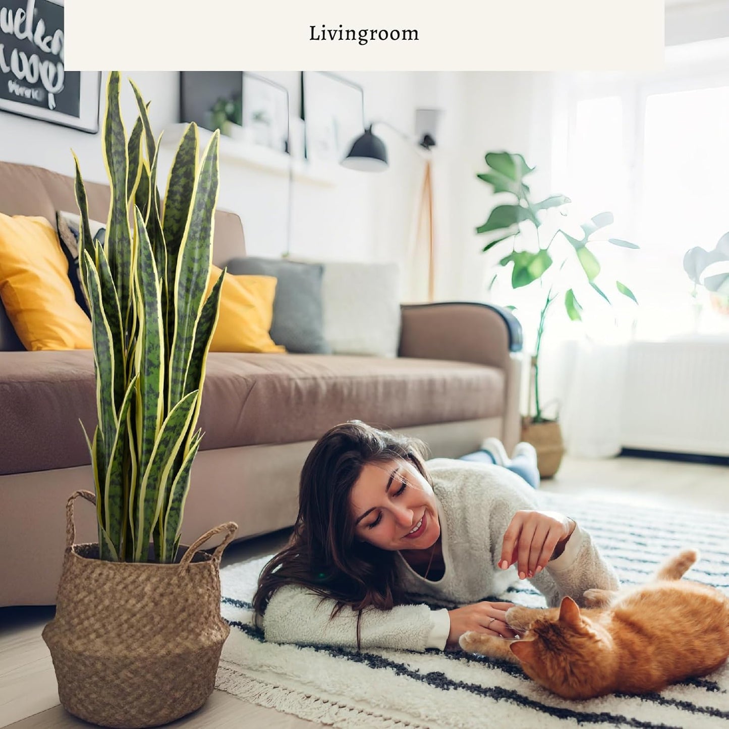 KOL 3ft Artificial Snake Plant, Fake Sansevieria Potted Floor Plants, 32 Lifelike Faux Leaves, Indoor Home Office Room Decoration, Mother-in-Law Tongue, 35in, Yellow