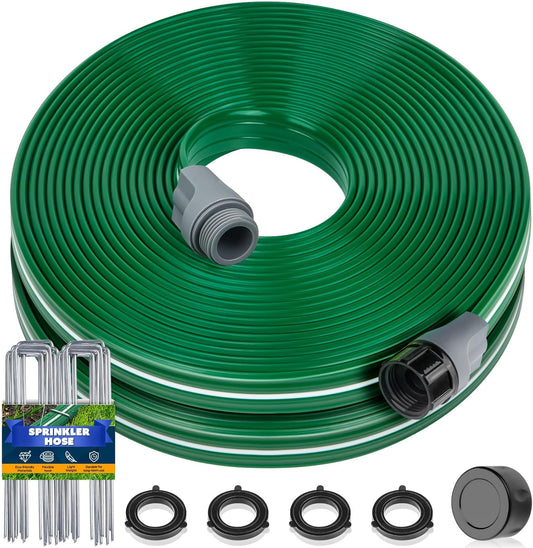 Jin&Bao Sprinkler Hose with Holes 15FT, Heavy Duty Watering Garden Hose, High-Efficiency Sprinklers System for Lawn and Garden with Staples