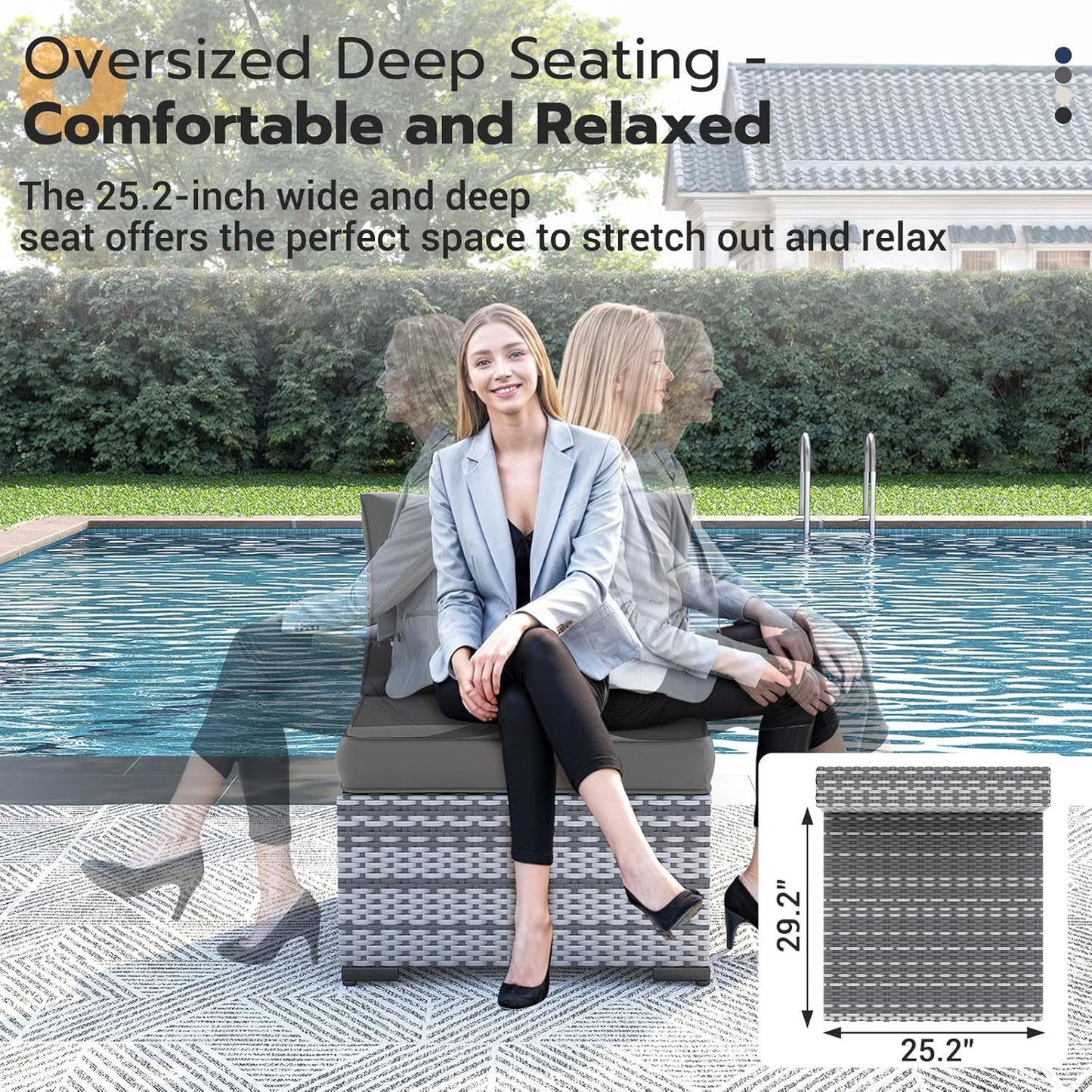 UDPATIO Patio Furniture Set, 7 Piece Outdoor Sectional Modular Sofa with 4'' Thickened Cushions, Wicker Outdoor Furniture Conversation Sets with Waterproof Cover for Backyard Deck(Grey/Dark Grey)