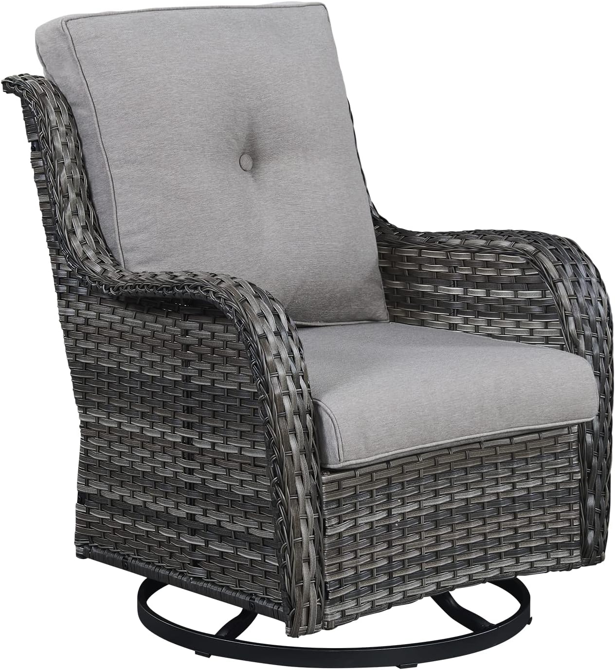 Outdoor Patio Swivel Rocker Chairs - Single Wicker Rattan Patio Swivel Rocking Chair with High Back,Deep Seating and Comfort Cushions for Deck Porch Garden,Mixed Grey/Grey