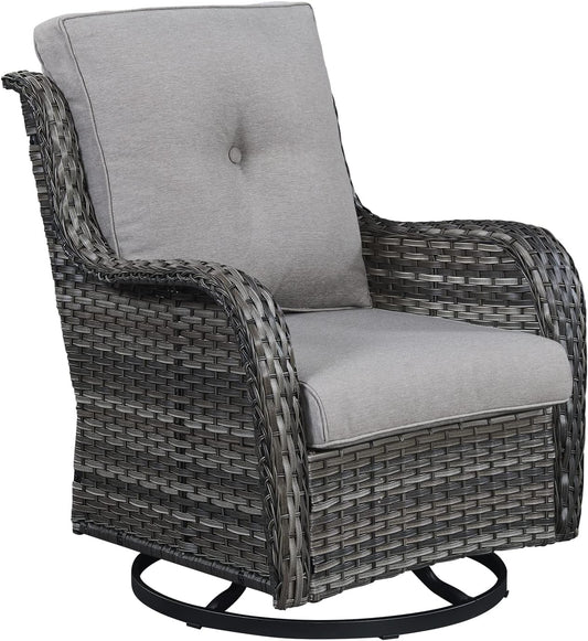 Outdoor Patio Swivel Rocker Chairs - Single Wicker Rattan Patio Swivel Rocking Chair with High Back,Deep Seating and Comfort Cushions for Deck Porch Garden,Mixed Grey/Grey