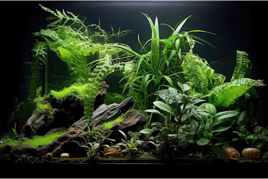 Aquarium Background Freshwater Green Plants Terrarium Background Aquatic Underwater Sea Grass Tank Background Wood Root Rock with Moss Jungle Style Fish Tank Background Poster Wallpaper 48x18in