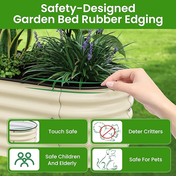 Raised Garden Bed 5x2x1.4 Ft Planter Box Outdoor with Rubber Edge Zinc-Aluminum-Magnesium Stainless Steel Durable Metal Garden Beds Kit for Vegetables, Flowers, Herbs and Succulents, Ivory