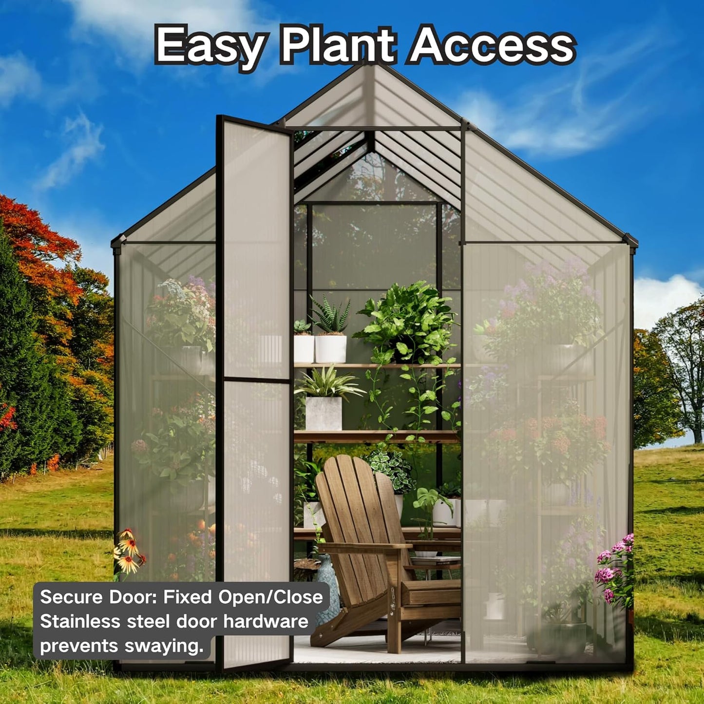 Kingdura 6x12ft Walk-in Greenhouse for Outdoors, Large Polycarbonate Greenhouses with Heavy Duty Aluminum Frame, Adjustable Roof Vent, Lockable Door, UV Protection for Outside Garden Backyard