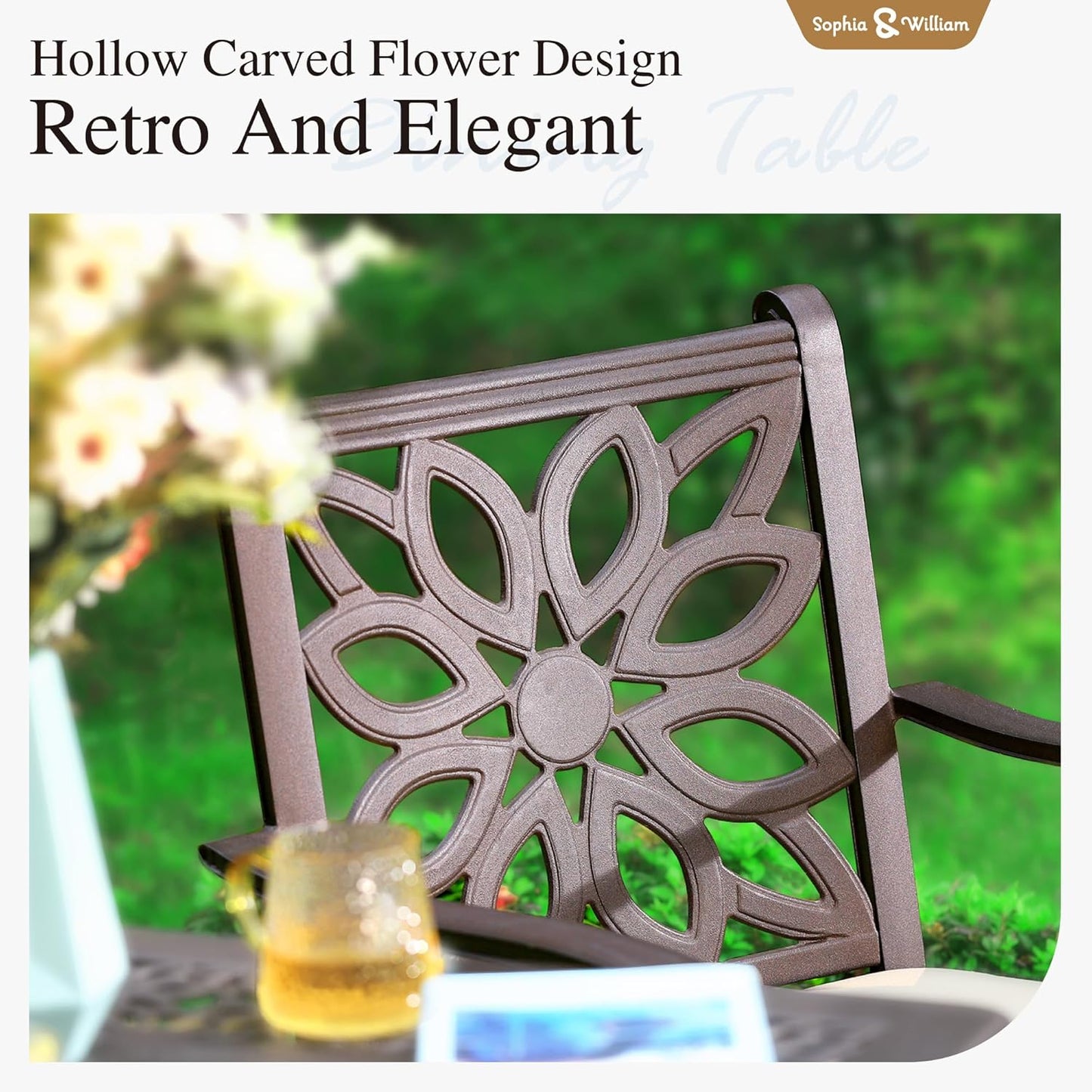 Sophia & William Patio Outdoor Swivel Rocker Dining Chairs Set of 2, Brown Cast Aluminum Furniture Dining Chairs for Dining Table, Load Capacity: 350 lbs