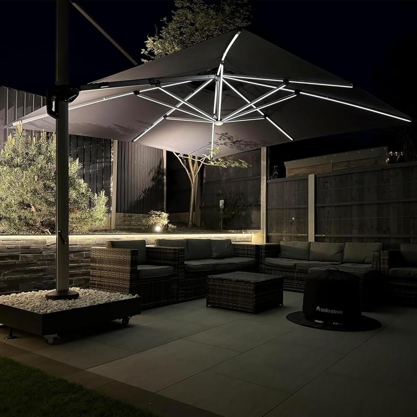 PURPLE LEAF 9' X 12' Double Top Deluxe Solar Powered LED Rectangle Patio Umbrella Offset Hanging Umbrella Outdoor Market Umbrella Garden Umbrella, Grey