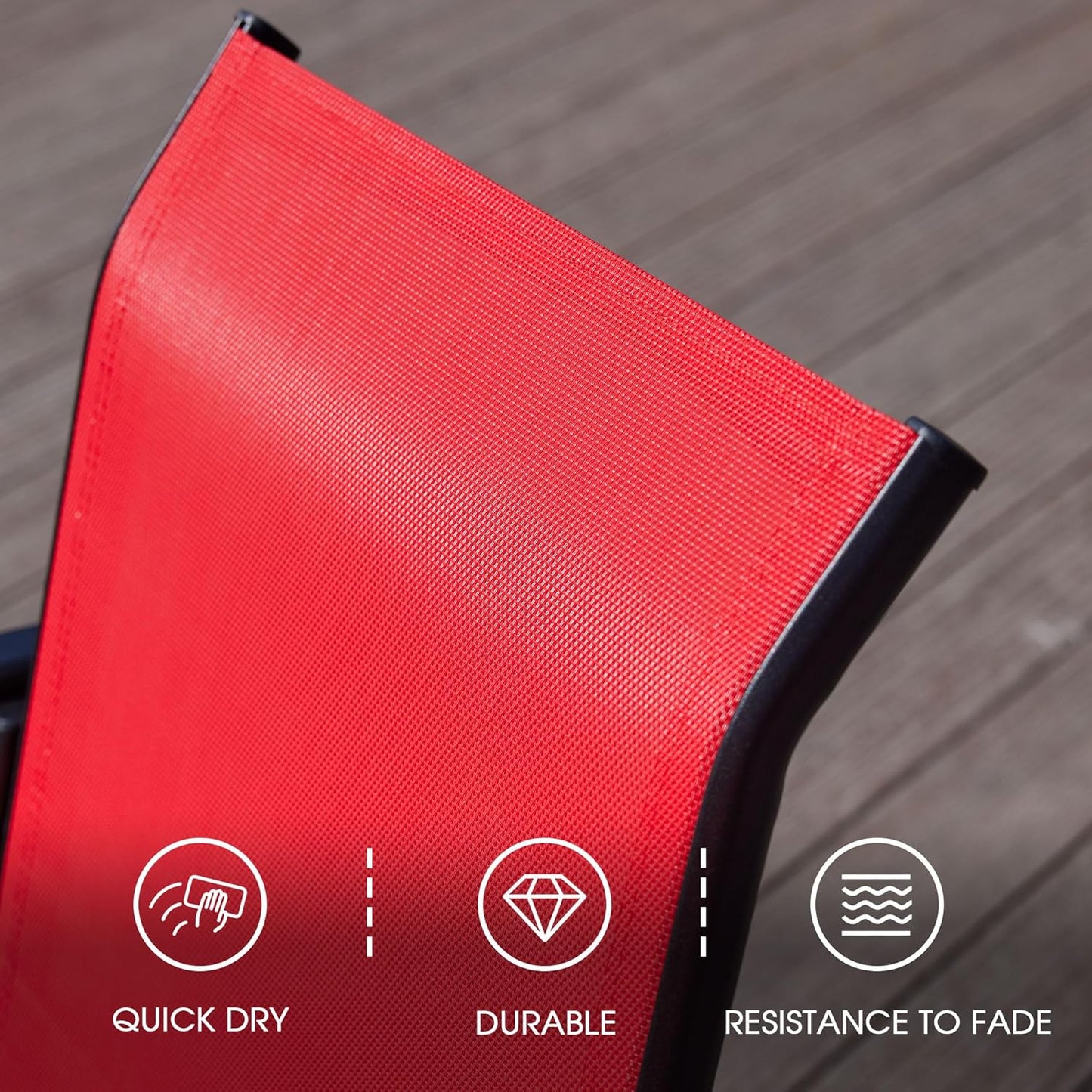 VICLLAX Patio Dining Set for 6, Outdoor Furniture Set Includes 47.2" Round Patio Table and 6 Patio Sling Chairs, Black Tabletop and Red Fabric