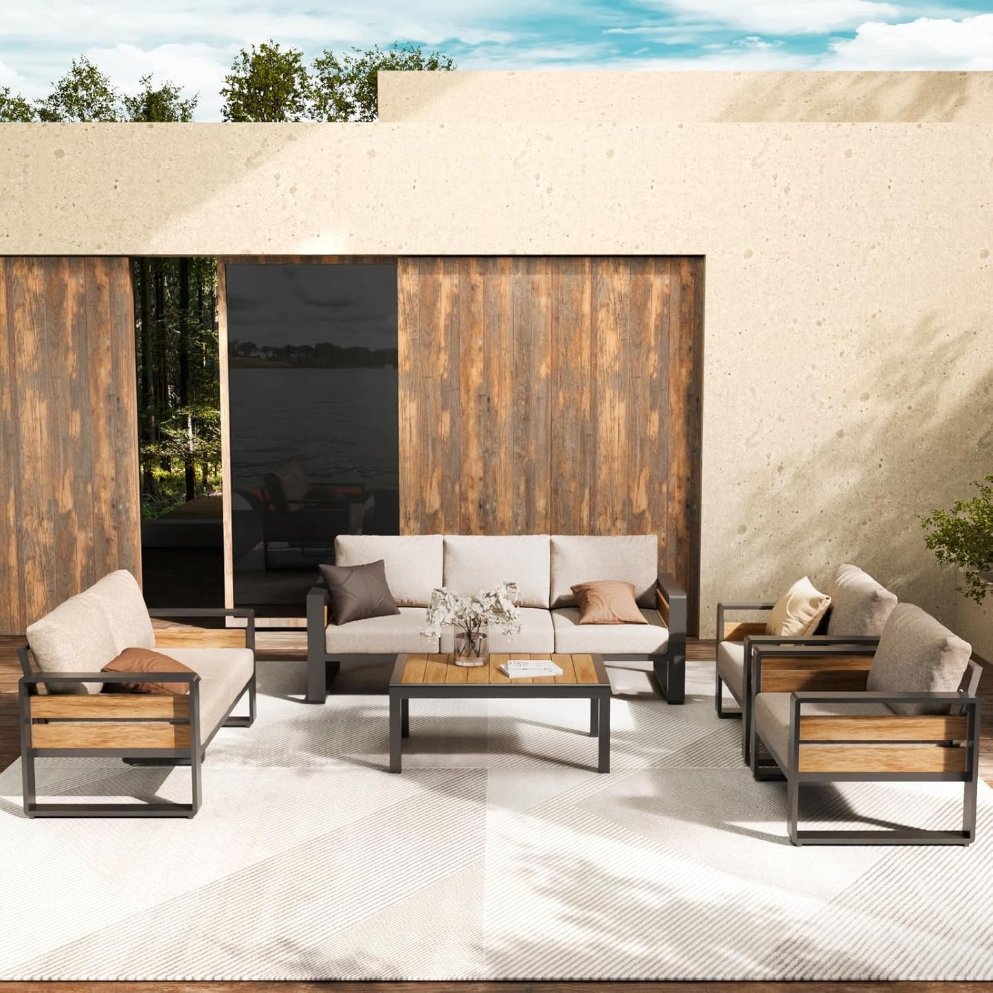 ZANDOR Aluminum Outdoor Patio Furniture Set, 4-Piece Metal Modern Outside Sectional Conversation Lawn Furniture with Coffee Table & Washable Thick Cushions,Seating Sofa for Garden/Backyard/Porch Grey