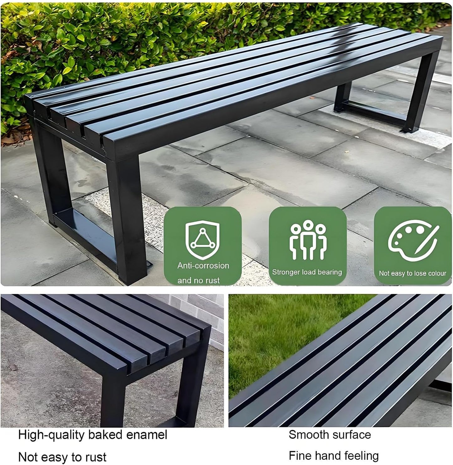 Weatherproof Metal Dining Bench, Outdoor Bench Backless Patio Bench 2-Person Farmhouse Bench Garden Bench for Kitchen, Living Room, Entryway(Pink,47in)