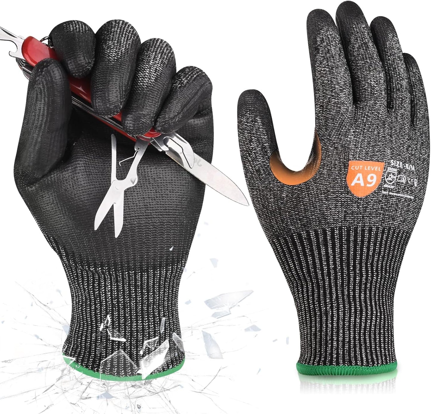 Donfri 3 Pairs A9 Cut Resistant Work Gloves for Men - Steel + HPPE Hybrid Safety Gloves for Men, ANSI Cut Level 9 Protection Flexible for Metal Glass Wood Construction Fishing