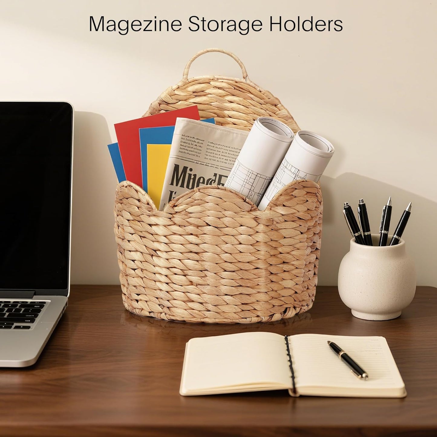 Scalloped Edge Hanging Planter Basket,Water Hyacinth Woven Wall Baskets for Front Door,Hangable Storage Organize for Flowers,Mails,Wicker Handmade Baskets for Garden,Farmhouse,Home Decor