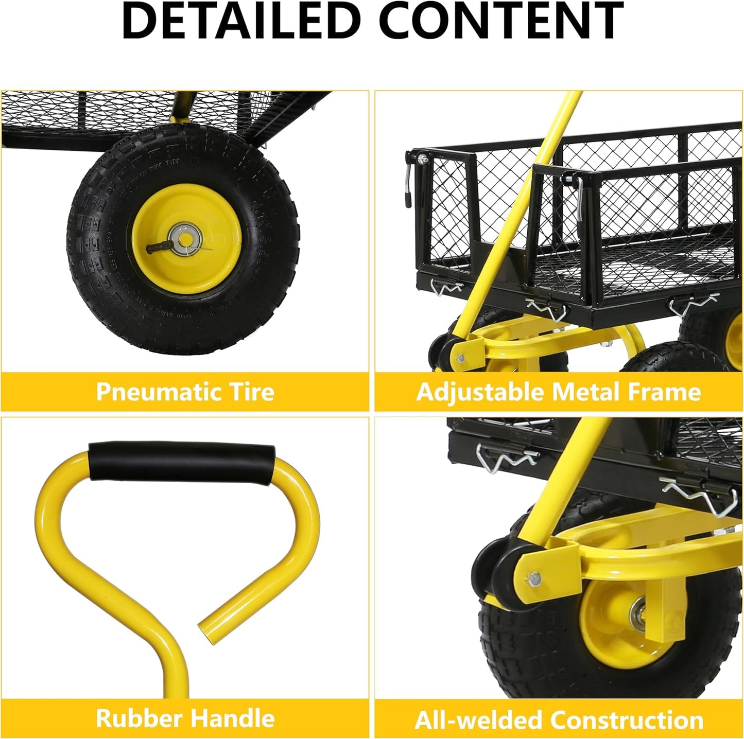 Steel Garden Cart, 2-in-1 Heavy Duty Utility Wagon 900 LBS Capacity Carts with Removable Mesh Sides to Convert into Flatbed, 240° U-Turn 10" Pneumatic Tires Garden Wagon for Lawn Camping Farm Yard