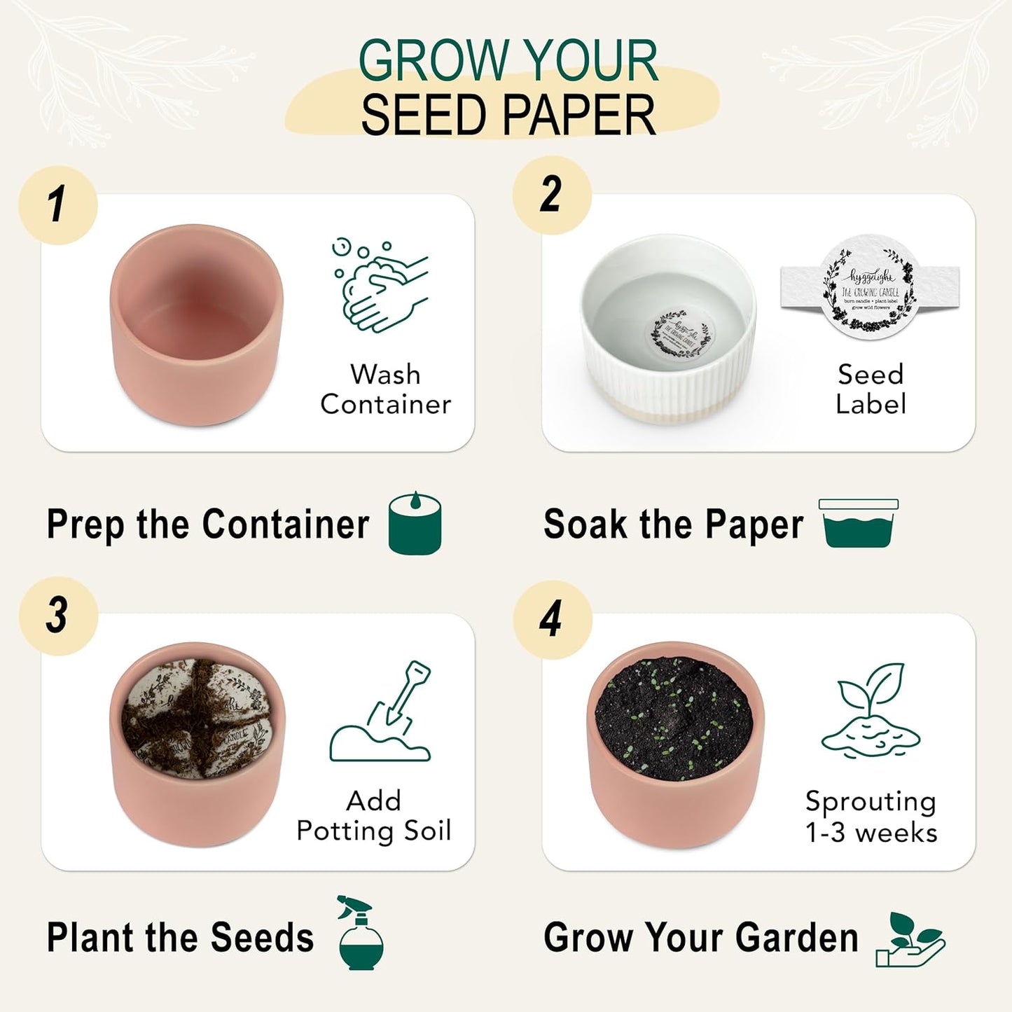 The Growing Candle, Wild Flower Scented, 8oz Ceramic Pot, Single Wick Aromatherapy Candles, 100% Soy for Women and Men, Adelyn