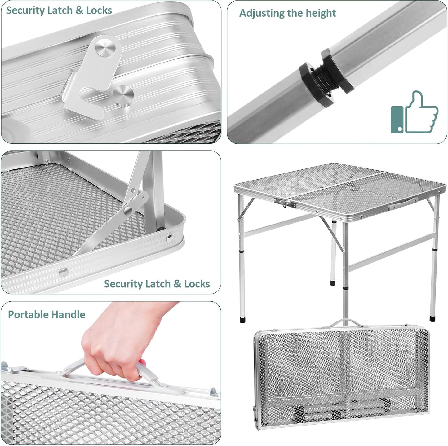 Square Folding Table, Easy for Storage, Compact and Portable Picnic Table for Grill, Outdoor Camping, Garden, Patio, Dining, BBQ, Party, Market and Card Table, 27.2 L × 27.2W inches