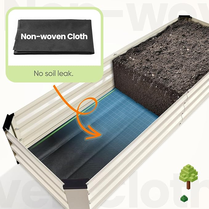 KING BIRD Raised Garden Bed Kit with Bottom 2025 Upgraded Galvanized Planter Garden Box Outdoor & Indoor for Gardening, Vegetables, Flowers, Beige, 70.8x23.6x11.8 in