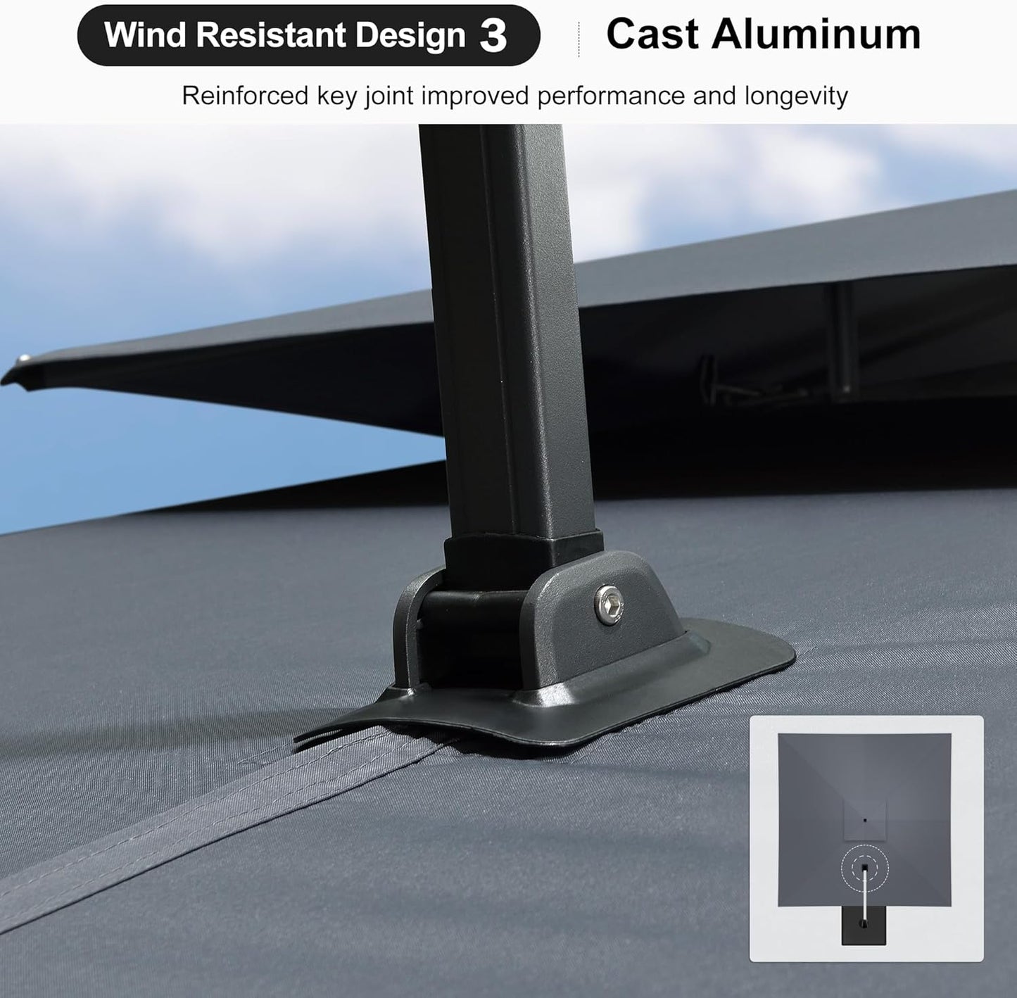 PURPLE LEAF 11FT Cantilever Outdoor Umbrellas Large Patio Umbrella Hanging Double Top Square Offset Umbrella with 360°Rotation Tilting Umbrella Outdoor Patio, Grey