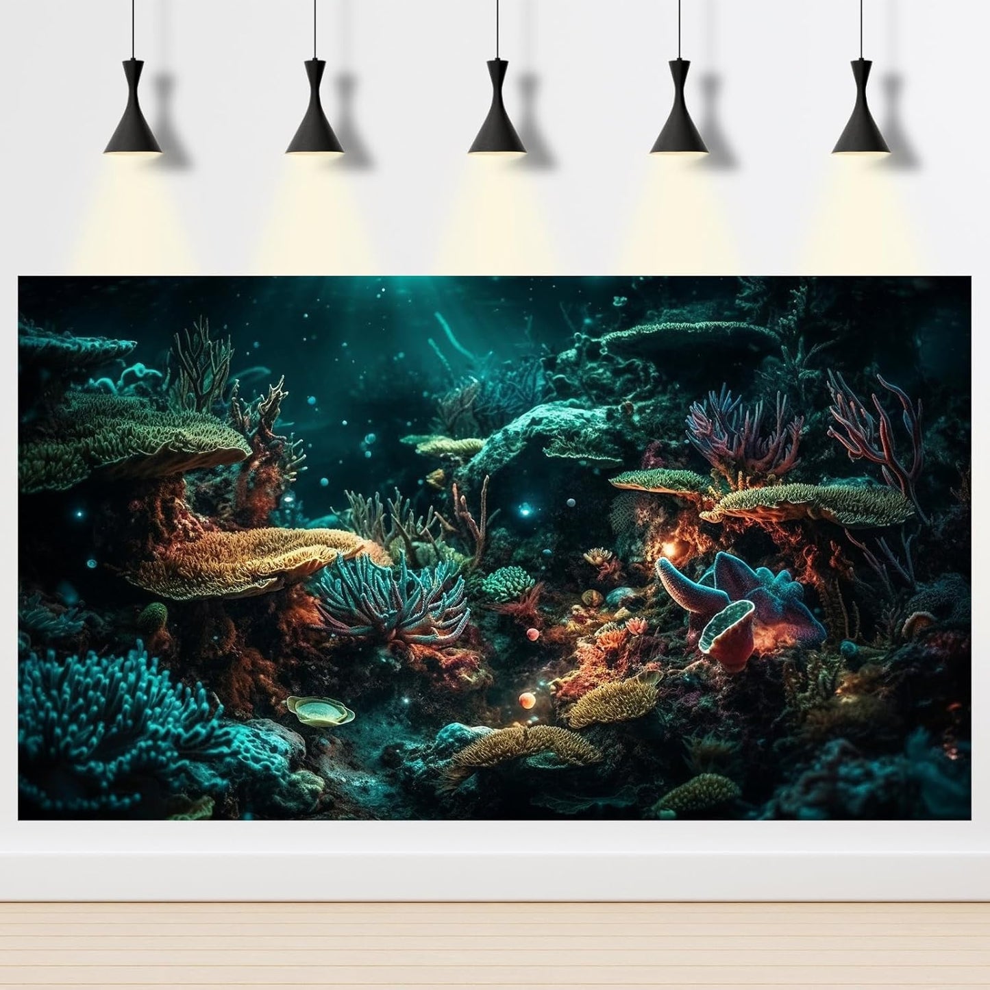 Aquarium Background Colorful Picturesque Coral Reef Terrarium Background Tropical Sea Various Hard Corals Underwater Landscape Fish Tank Backdrop Aquarium Poster Background Vinyl 72x16in