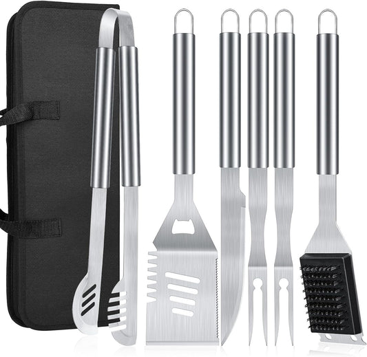 BBQ Grilling Accessories, 16-Inch Stainless Steel BBQ Grill Tools Set for Men, Heavy Duty Grilling Accessories Kit for Camping, Kitchen, Extra Thick Barbecue Utensil