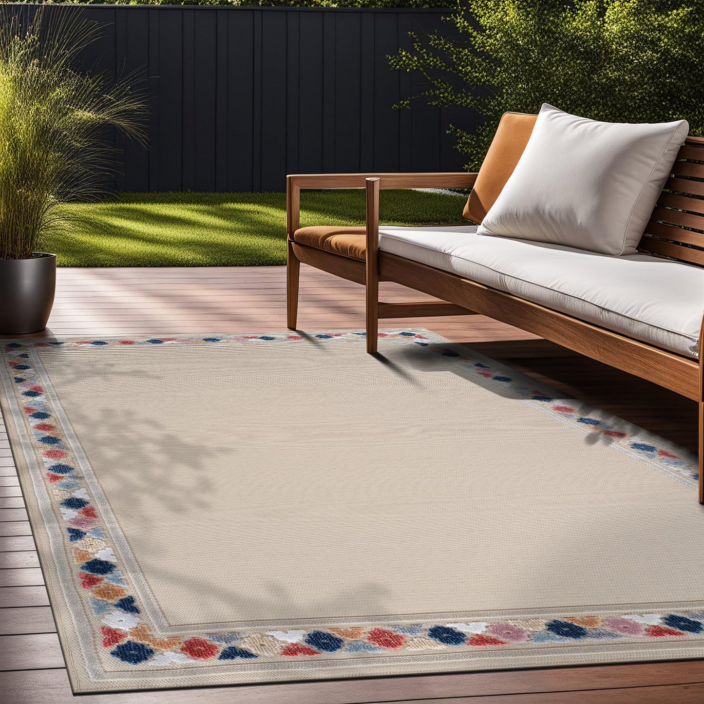Beverly Rug Outdoor Rug 9x12 Modern Bordered Large Area Rugs for Indoor and Outdoor Patio Easy to Clean Non Shedding Living Room Porch Garden Washable Outside Carpet (9 x 12 Beige)
