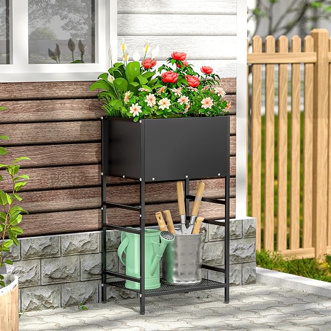 Raised Garden Bed, Raised Planter Box with Legs, Outdoor Metal Elevated Garden Bed, Small Standing Raised Beds Flower Bed for Gardening, Backyard, Balcony, Patio