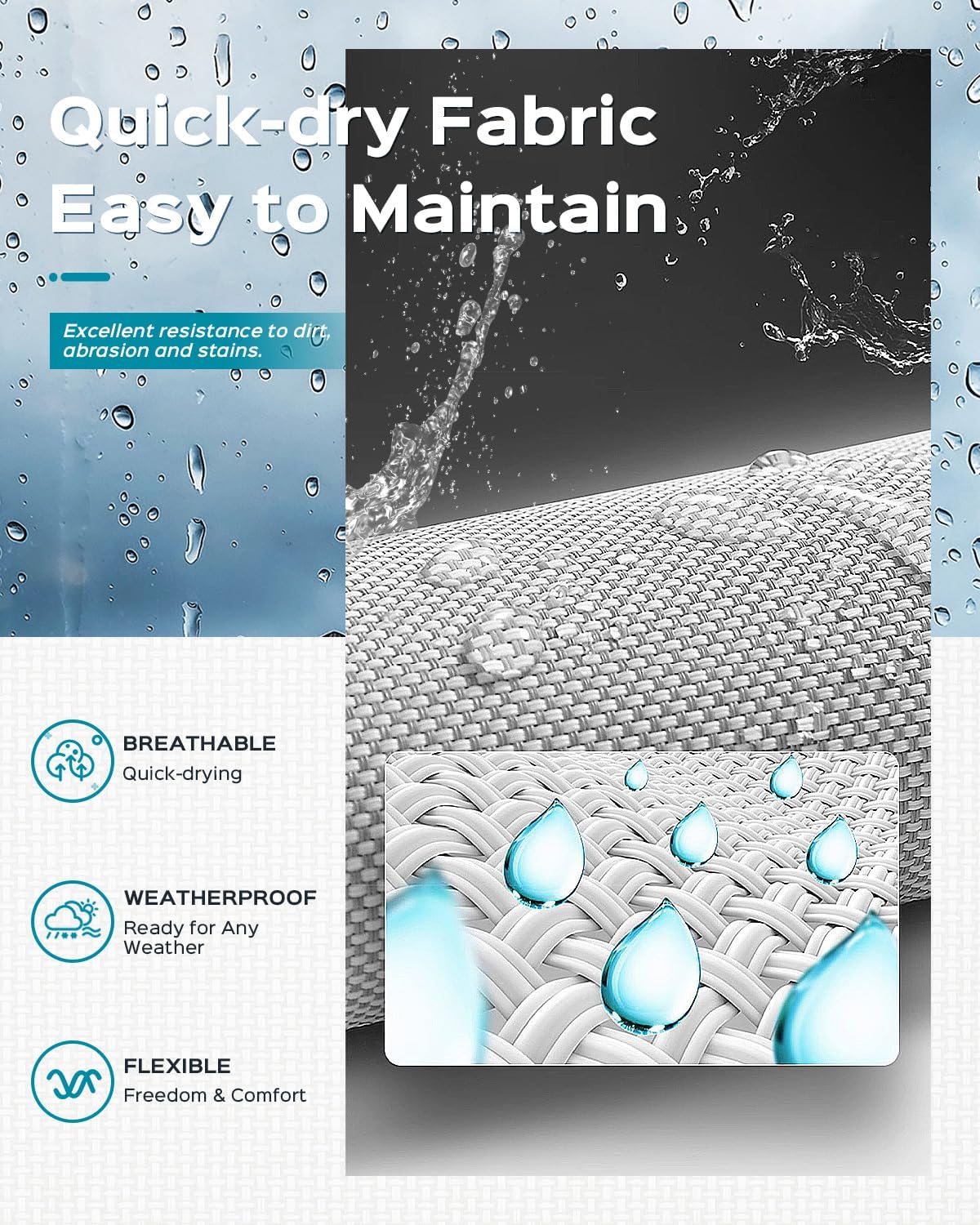 Patio Chaise Lounge Chair Set of 2, Foldable Lounge Chairs for Outside, Aluminum Chairs with 5 Adjustable Backrest, Outdoor Pool Lounger for Lawn, Poolside, Deck, Lake Blue