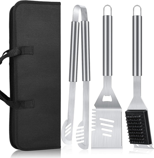 BBQ Tool Grilling Accessories, 16-Inch Stainless Steel BBQ Grill Tools Set for Men, Heavy Duty Grilling Accessories Kit for Camping, Kitchen, 3 PCS Extra Thick Barbecue Utensil