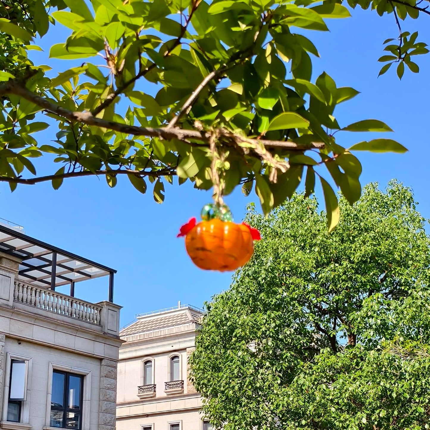 Small Glass Hummingbird Feeders for Outdoors Hanging - Hand Blown Glass Pumpkin Nectar Feeding, Orange Yellow with 2 Flowers Feeding Ports, Decor for Garden/Backyard Outside