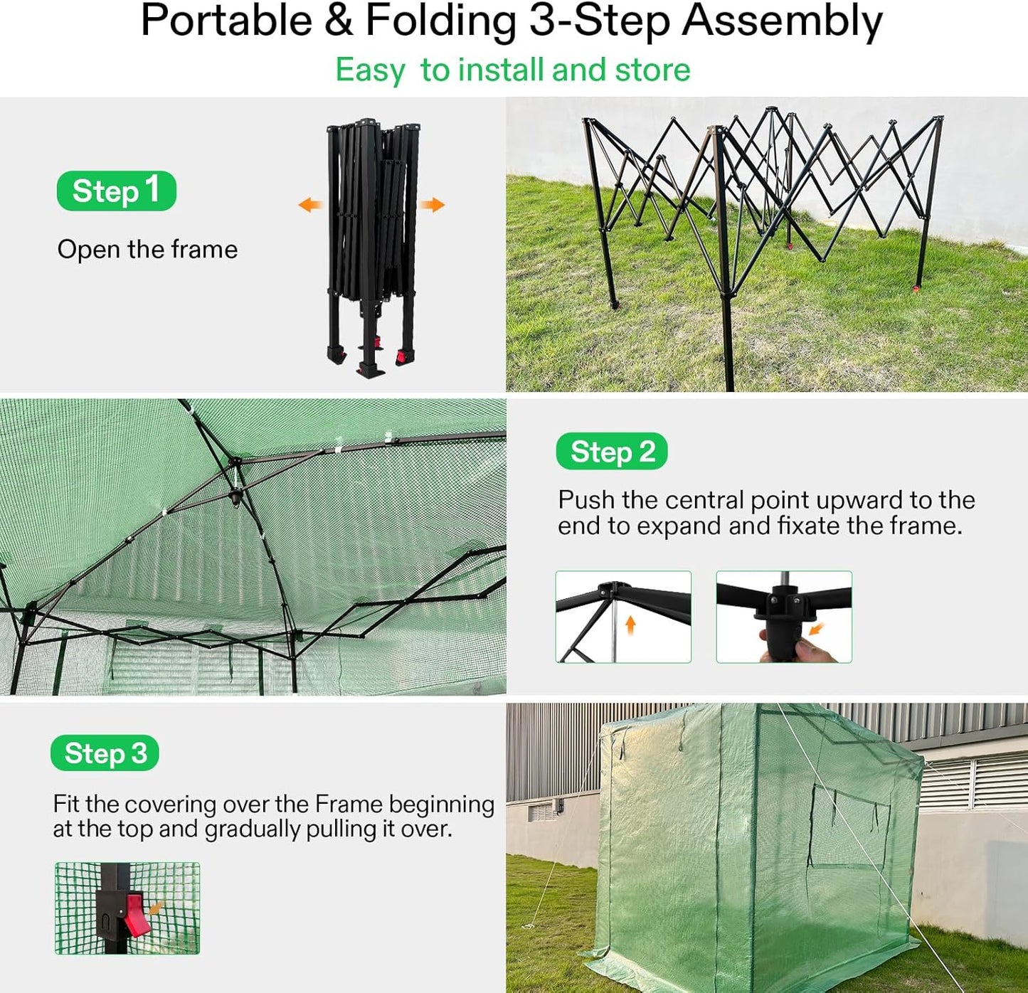 VIVOSUN 8'x6' Portable Walk-in Greenhouse with PE Cover, Instant Pop-up and Walk-in Folding, Roll-Up Zipper Entry Doors and 2-Side Viewing Windows, Easy Setup for Plants Outdoor
