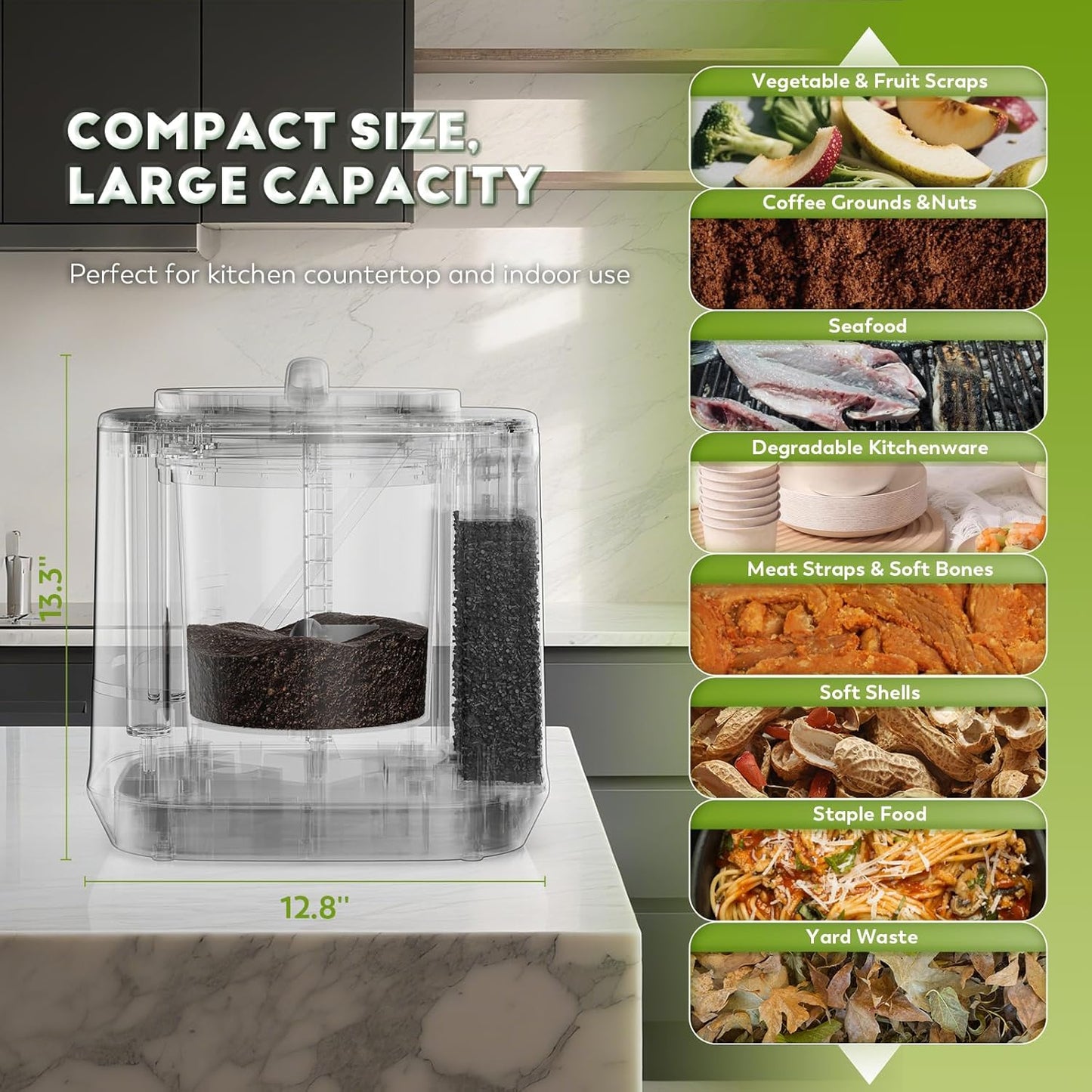 Electric Composter for Kitchen,4.2L Smart Compost Bin with 2 Carbon Filters,Quick Composting Machine Turn Food Waste to Fertilizer,Odorless/Auto-Cleaning/Outdoor&Indoor Countertop Food Waste Compost