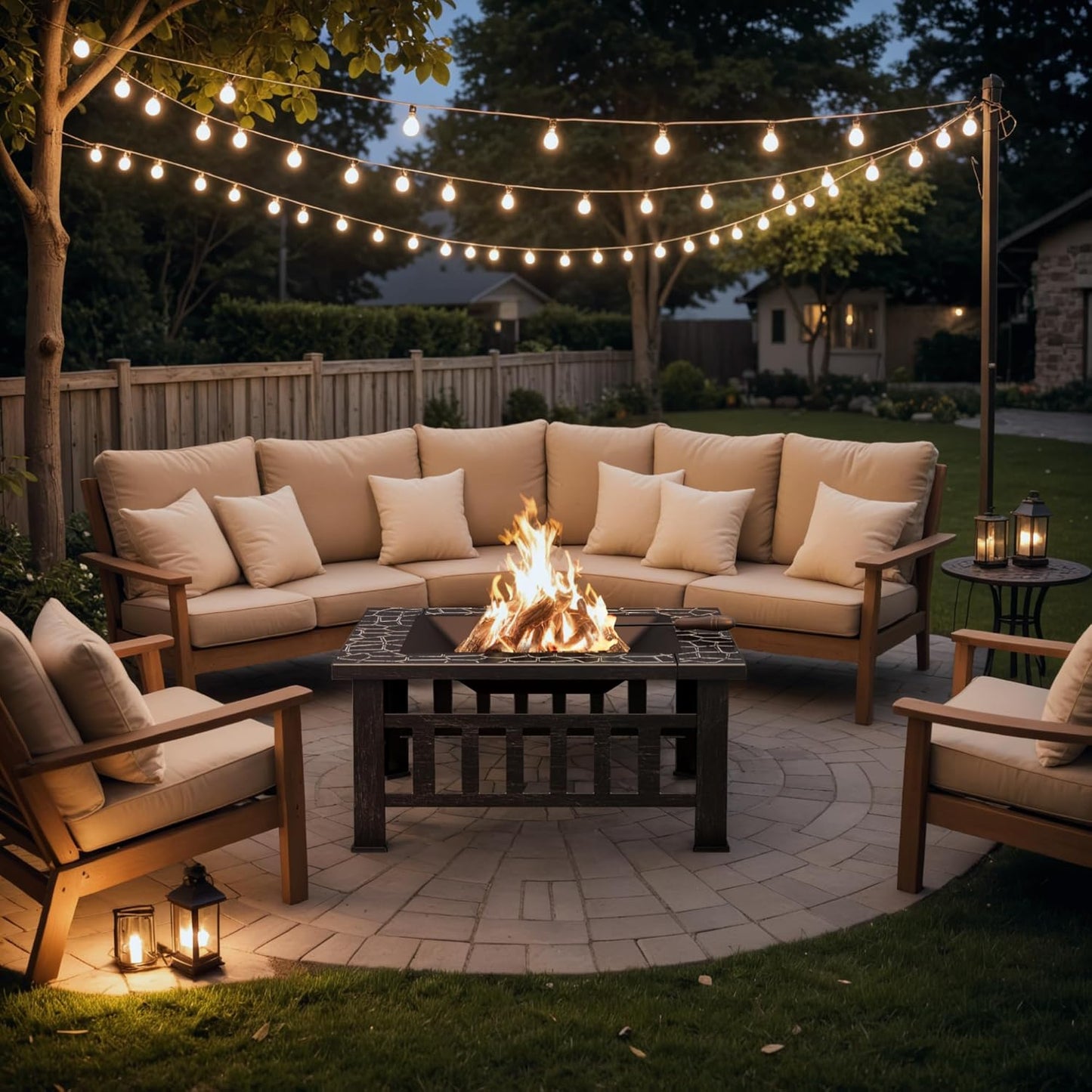 Devoko Outdoor Fire Pit, 32 Inch Firepit Table Metal Outdoor Fireplaces with Waterproof Cover for Outside Patio Camping (Silver)